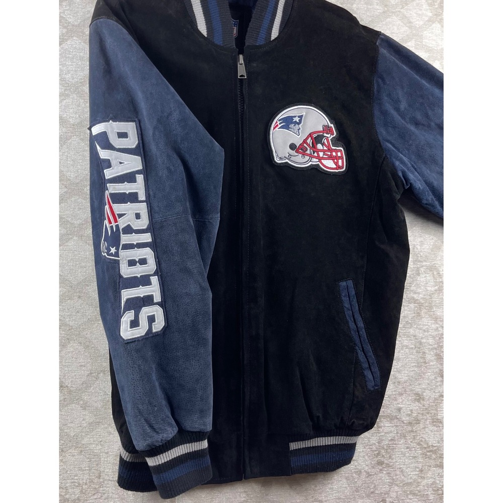 NFL G-III New England Patriots Men M Suede Leather Varsity Bomber Jacket Black - Picture 8 of 10